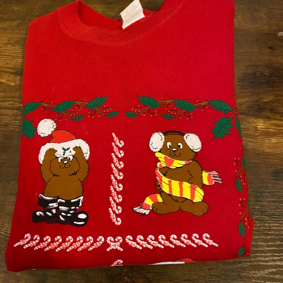 Vintage bears celebrating Christmas red sweater Size medium - Picture 7 of 8